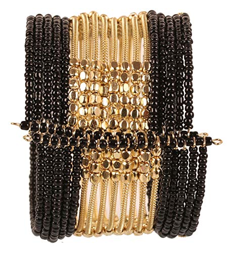 Image of Touchstone Indian Colorful Bead Bracelet Bollywood Beaten Metal Beads Openable Broad Cuff Bracelet in Gold or White Tone for Women.