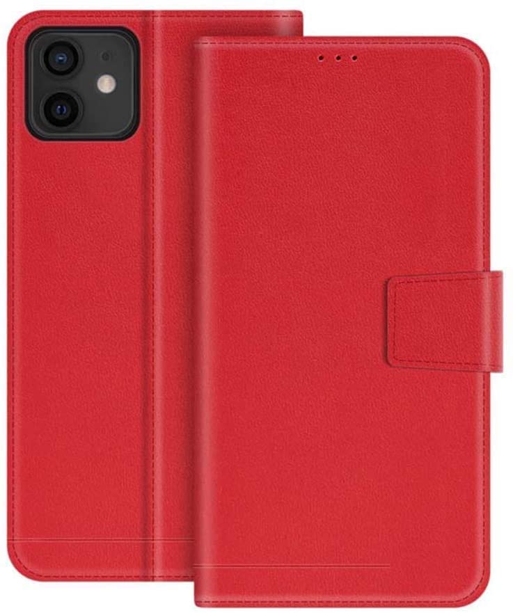 Coque antichoc iPhone 12 Mini rouge avec portefeuille et rabat de protection