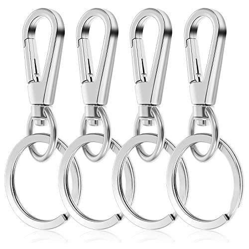 TIESOME Metall Schlüsselanhänger mit Karabinerhaken und Clip, 4er Set - Schlüsselring Kette Clips Haken Halter Veranstalter für Autoschlüssel Finder Schlüsselbund Clasps