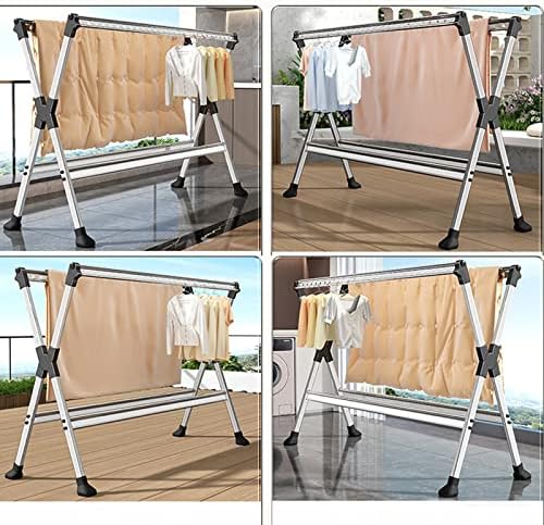 Foldable Clothes Drying Rack Aluminium Folding Drying Rack,Tall Metal Foldable Laundry Clothes Drying Rack Stand,Silicone Feet,Retractable Drying Rod, Collapsible Portab