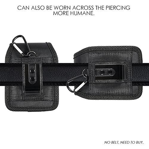 Case For Moto Razr+ / Galaxy Z Flip Phone, Black Balistic Nylon Leather Vertical Pouch [With Belt Loop, Metal Clip, Magnetic Closure] For Samsung Z Flip 4 5G, Z Flip3 #TOP4