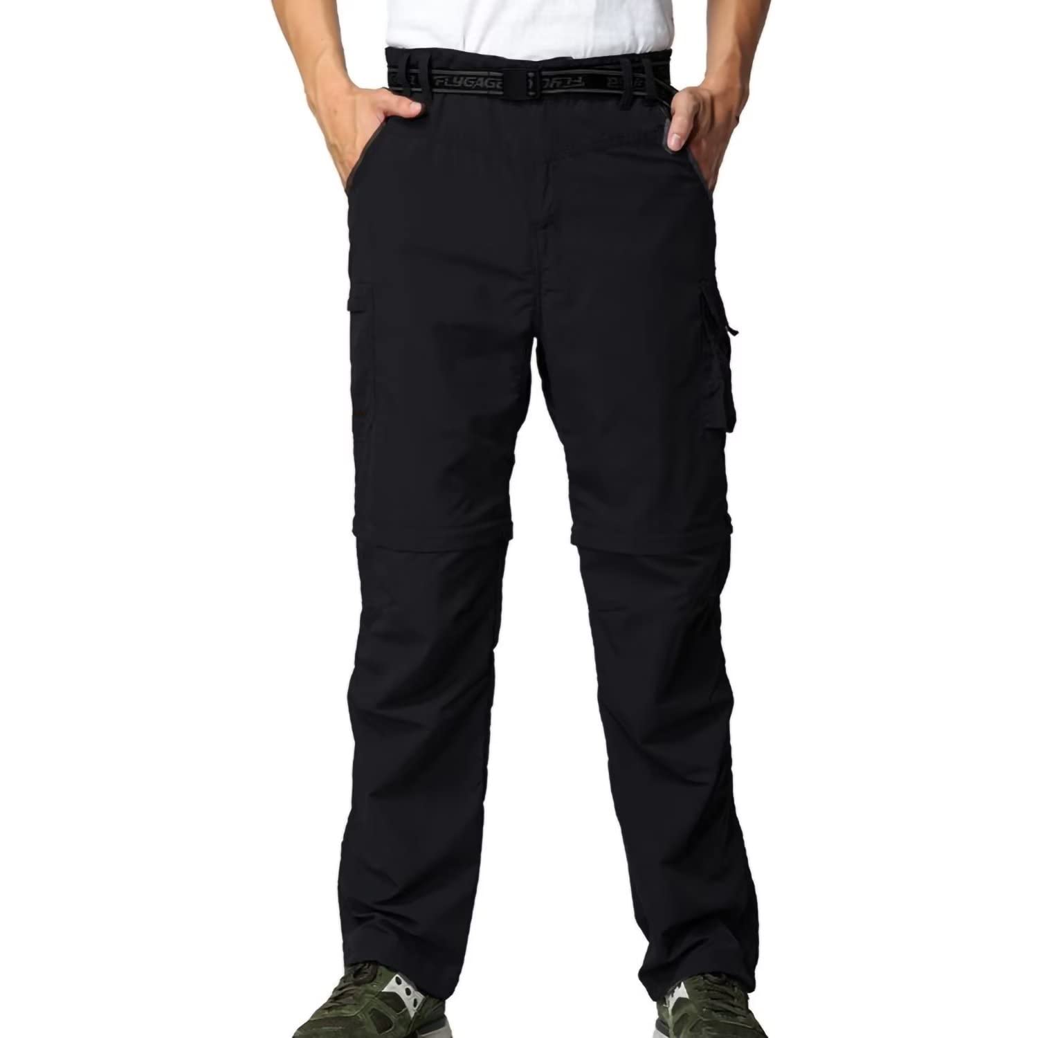 FLYGAGA Hommes Outdoor Pantalon de randonnée Pantalon Zip Off Jambes de Pantalon Amovibles Short d'été avec Ceinture Léger Séchage Rapide Respirant Pantalon Fonctionnel Pantalon de Trekking Cargo