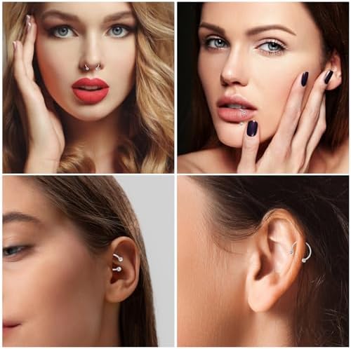 Yolev 16pcs Horseshoe Septum Piercing Retainer Nose Lip Helix Tragus