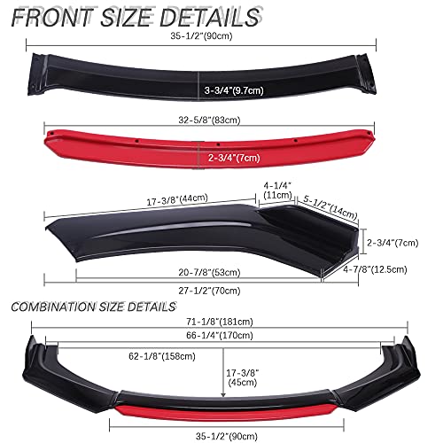 Jmtbno Universal Front Bumper Lip Auto Chin Spoiler Abs Compatible With Honda Civic Mitsubishi Kia Infiniti Splitter Trim Protection Spoiler Air Dam (Black-Red) #TOP3