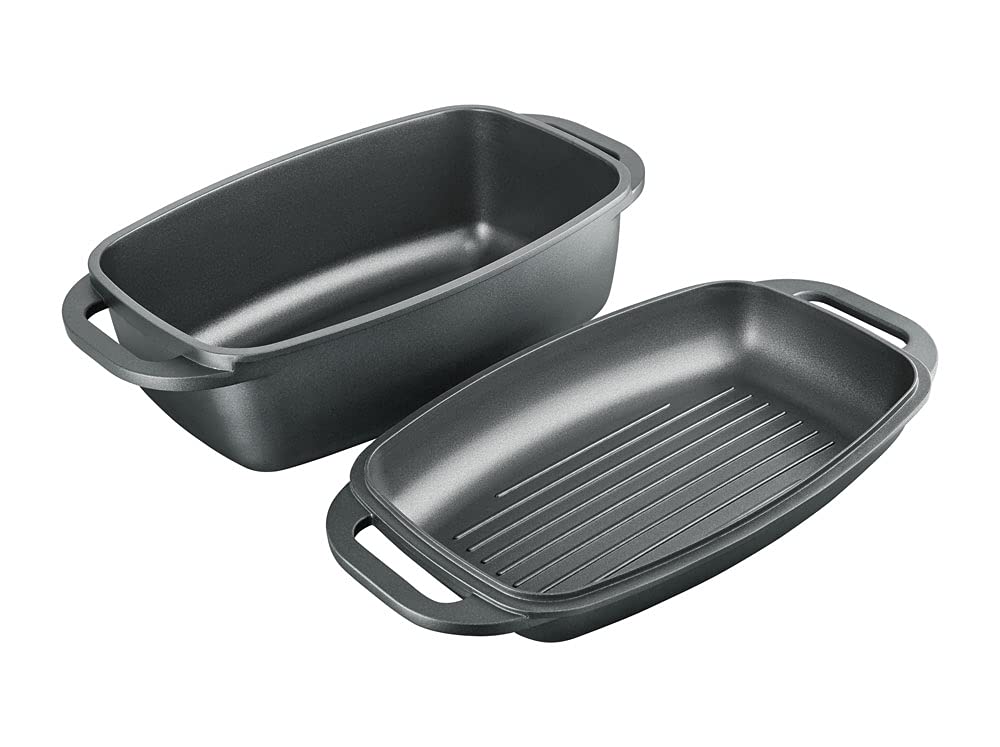 AMBITION Magnat brytfanna 2 w 1, pokrywka do pieczenia lub grilla, 32 x 21 cm, 5,6 l, do piekarnika i kuchenki, garnek do duszenia, aluminium, indukcja, zmywarka do naczyń