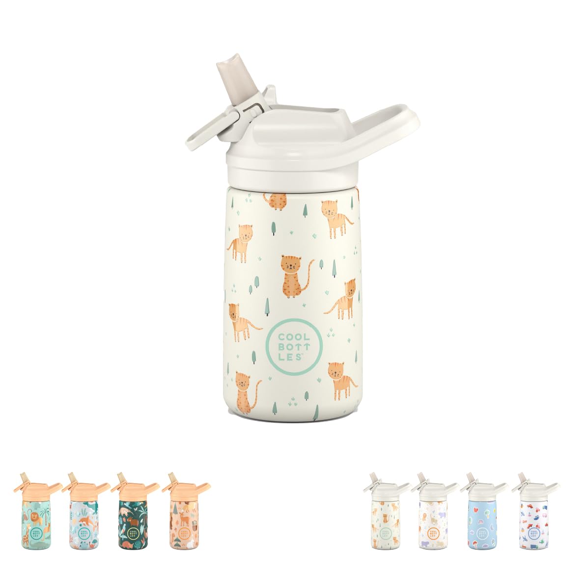 Cool Bottles - Bottiglia d'acqua in acciaio inox per bambini, bottiglia termica per bambini - Bevande fredde per 36 ore e calde per 18 ore- Whisker Kittens 350ml
