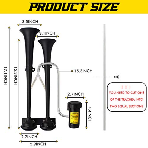 GAMPRO 12V 150db Air Horn, 18 Inches Chrome Zinc Dual Trumpet Truck Air Horn with Compressor for Any 12V Vehicles Trucks Lorries Trains Boats Cars