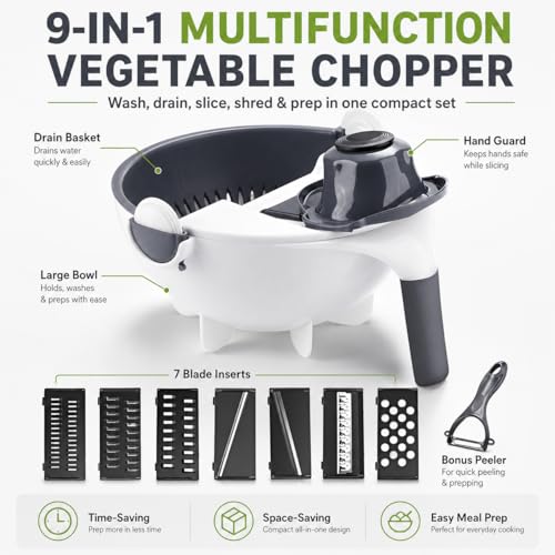 Cortador Vegetales 9 en 1 con Cesta Drenaje Portátil miniatura 2