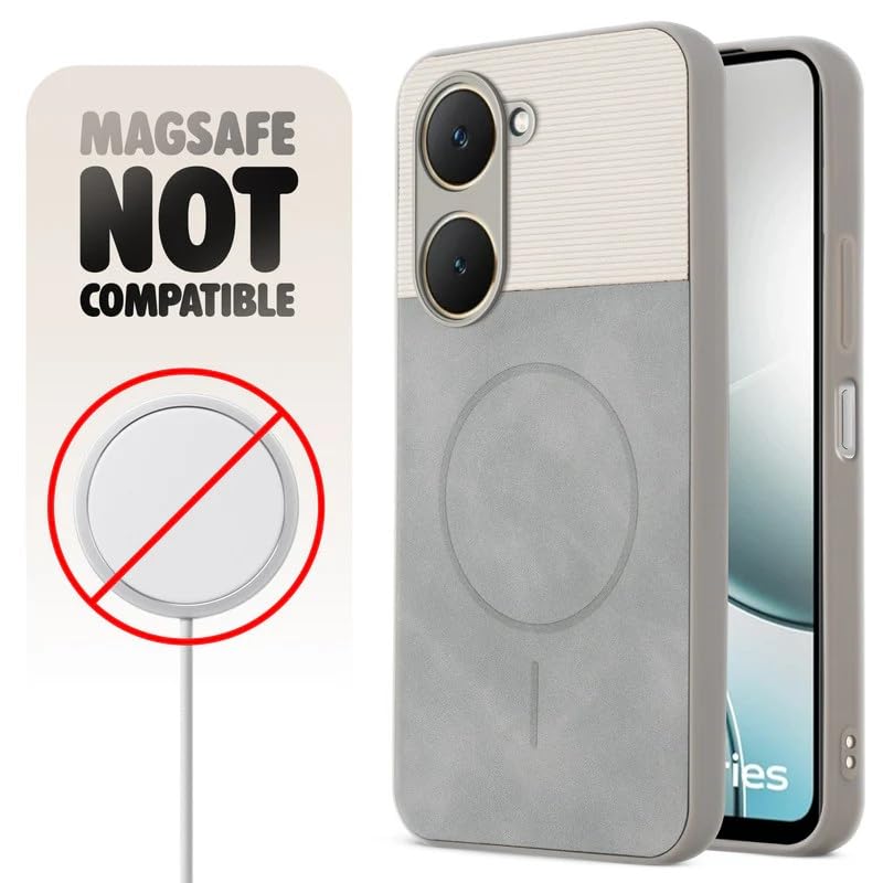 Image of Bintage case Dual-Leather Macc-Safe Design Phone Case| Soft Touch Finish | Full Camera Protectection Back Cover Compatible for Vivo V2407 / Y28e / Y28s / Y18e - White & Matelic Grey