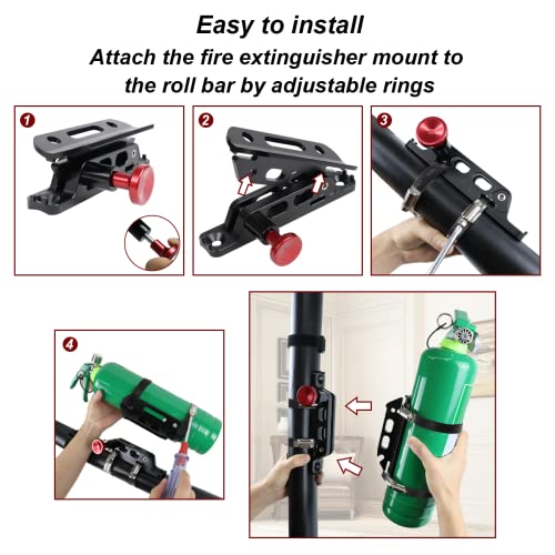 BOVIROOS Adjustable Aluminum Roll bar Fire Extinguisher Mount Holder Bracket Compatible with for Jeep Wrangler TJ JK JL Gladiator JT Ford Bronco UTV Polaris RZR Can-Am with 8 Scratch Proof Clamps