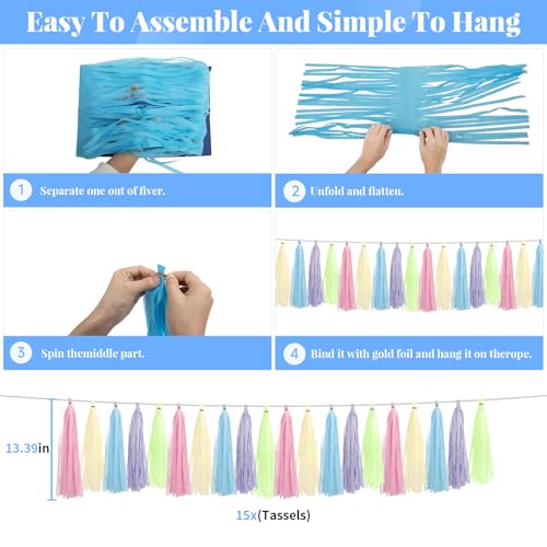 Image of Pastel Rainbow Party Decorations 50Pcs Pastel Birthday Decorations for Girl | with Happy Birthday Banner Balloons Paper Pom Poms Lantern Hanging Swirls Garland Ribbon Macaron Theme Party Supplies