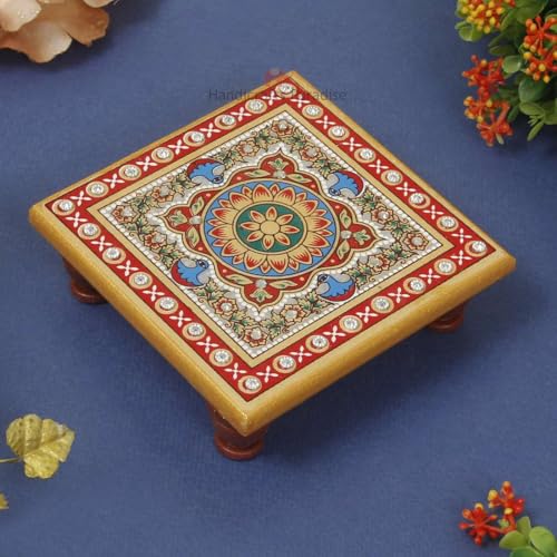 Handicrafts Paradise (4 x 4 inch) Intricate Floral Painted Marble Chowki (Multicolour) Square, Home Mandir, Idols Statues Pratima, Bajot for God, Home Décor Showpiece Handicrafts Paradise (4 x 4 inch) Intricate Floral Painted Marble Chowki (Multicolour) Square, Home Mandir, Idols Statues Pratima, Bajot for God, Home Décor Showpiece