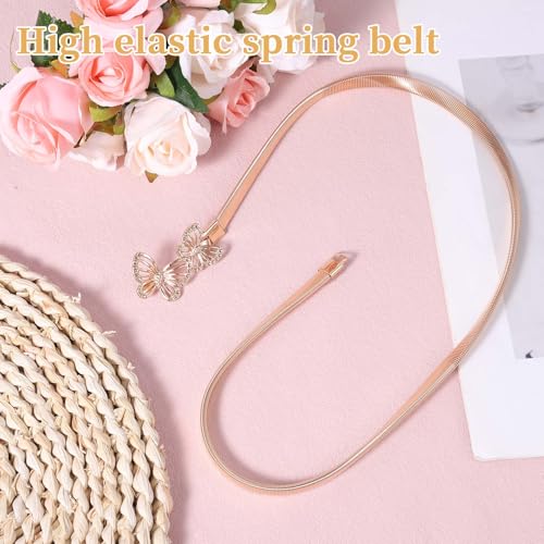 Gold Belt for Women Dresses, Adjustable Gold Waist Belt Elastic Thin Metal Ladies Waistband for Dresses Shirts Jeans Skirts3