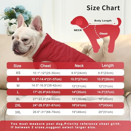 Mit Fleece gefütterte Hundejacke mit 2 Schichten von JoyDaog, sehr warm für den Winter und kaltes Wetter, extraweiche, winddichte Hundeweste(S, rot)