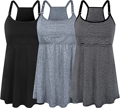 Image of SUIEK 3 Pack Maternity Nursing Tank Tops with Bralette Cotton Breastfeeding Camisole