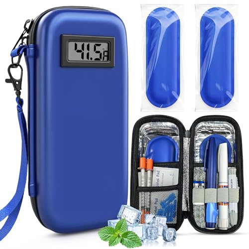 DIGOAKO Insulin Cooler Travel Case: TSA Approved Medication Diabetic Cooler for Travel with Temperature Display Diabetes Travel Case for Insulin Pens with 2 Ice Pack for Daily Use & Trip