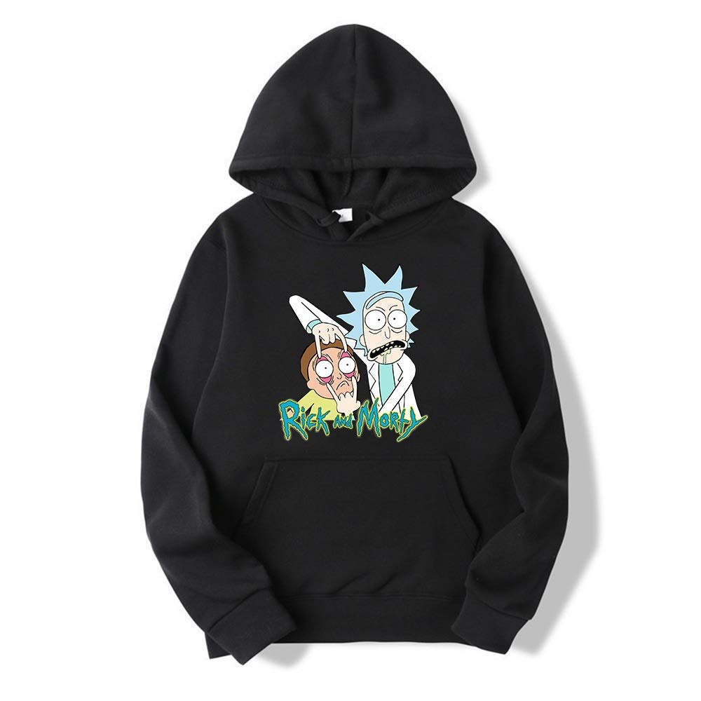 Rick And Morty Printing Hedging Sweater Men And Women Casual Hoodie (Color : Black, Size : S)
