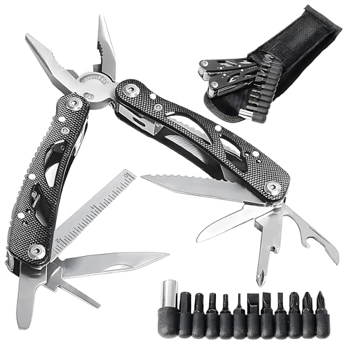 24 in 1 Multitool Pliers, Stainless Steel Multi Tool with Precision Screwdriver Set, Compact Handheld Multi-Functional Tool, Ideal for DIY Projects, Outdoor Activities, and Home Maintenance (Black)
