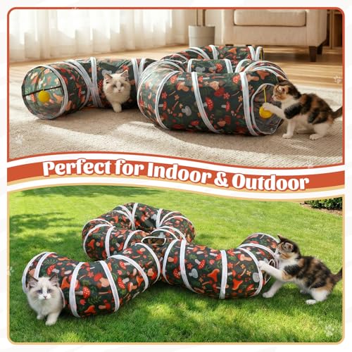 Image of Cat Tunnel for Indoor Entertainment, Tear-Resistant Cat Play Tube with Play Ball, Collapsible Pet Tube with Interactive Peephole, Ideal for Kittens Puppies Rabbits (Octopus-Shaped)