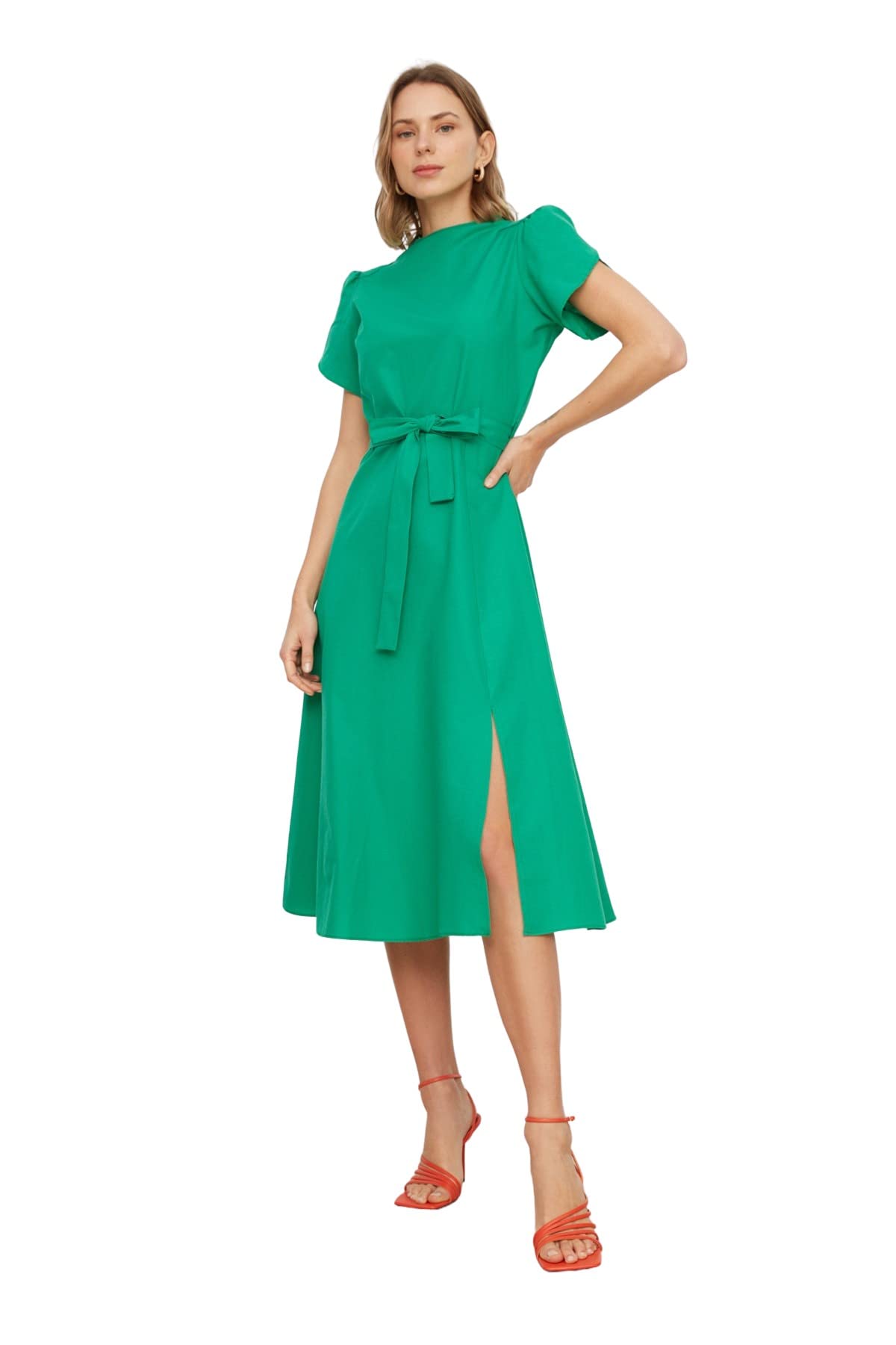 Trendyol Women Midi A-line Regular fit Woven Dress,Green,42