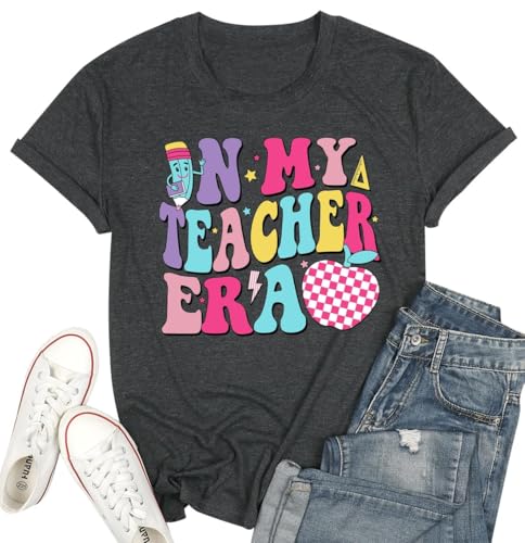 Teacher Shirts for Women Funny in My Teacher Printed Graphic Tees Summer Teach School Outfits Teacher Gifts