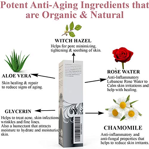 Organic Anti-Aging Hydrating Toner For Face - Best Rose Water, Witch Hazel & Aloe Vera Toning Facial Mist. Natural Skin Moisturizing Rosewater Spray For Women. Pure, Fresh & Pore Refining #TOP4