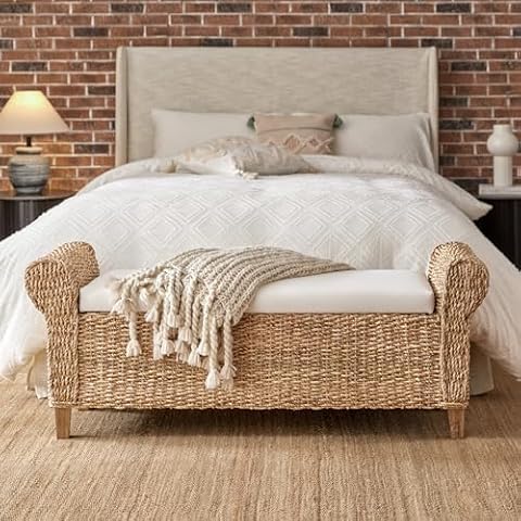 HULALA HOME Rattan Storage Bench Cover