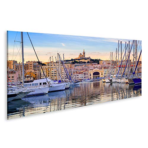 islandburner Tableau sur Toile Yachts Vieux Port Marseille France Reflétant Eau Calme Unterhal Cadre Affiche Poster Murale Tableaux