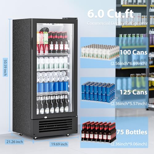 Image of COWSAR 6 Cu.Ft. Beverage Refrigerator, Refrigerator Display with Double-Tempered Glass Door Glass Door Fridge w /Adjustable Shelves for Bar Restaurant Office,ETL Listed