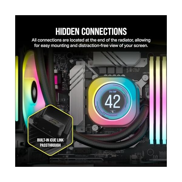 CORSAIR iCUE LINK H150i LCD-Flüssig-CPU-Kühler - 360mm AIO - QX120 RGB-Lüfter - 2,1" IPS-LCD-Bildschirm - Passend Für Intel LGA 1700, AMD AM5 - iCUE LINK System Hub im Lieferumfang Enthalten - Schwarz – Bild 8