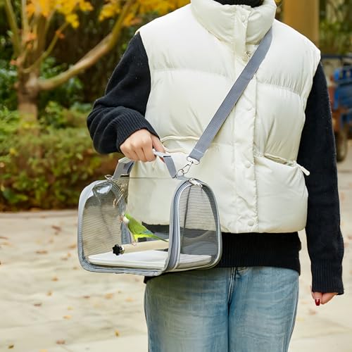 Image of Portable Small Bird Travel Cage Carrier, A Convenient Go Out Solution for Various Birds and Lizard, Featuring a Standing Perch and Comfortable Mat (with Tray).