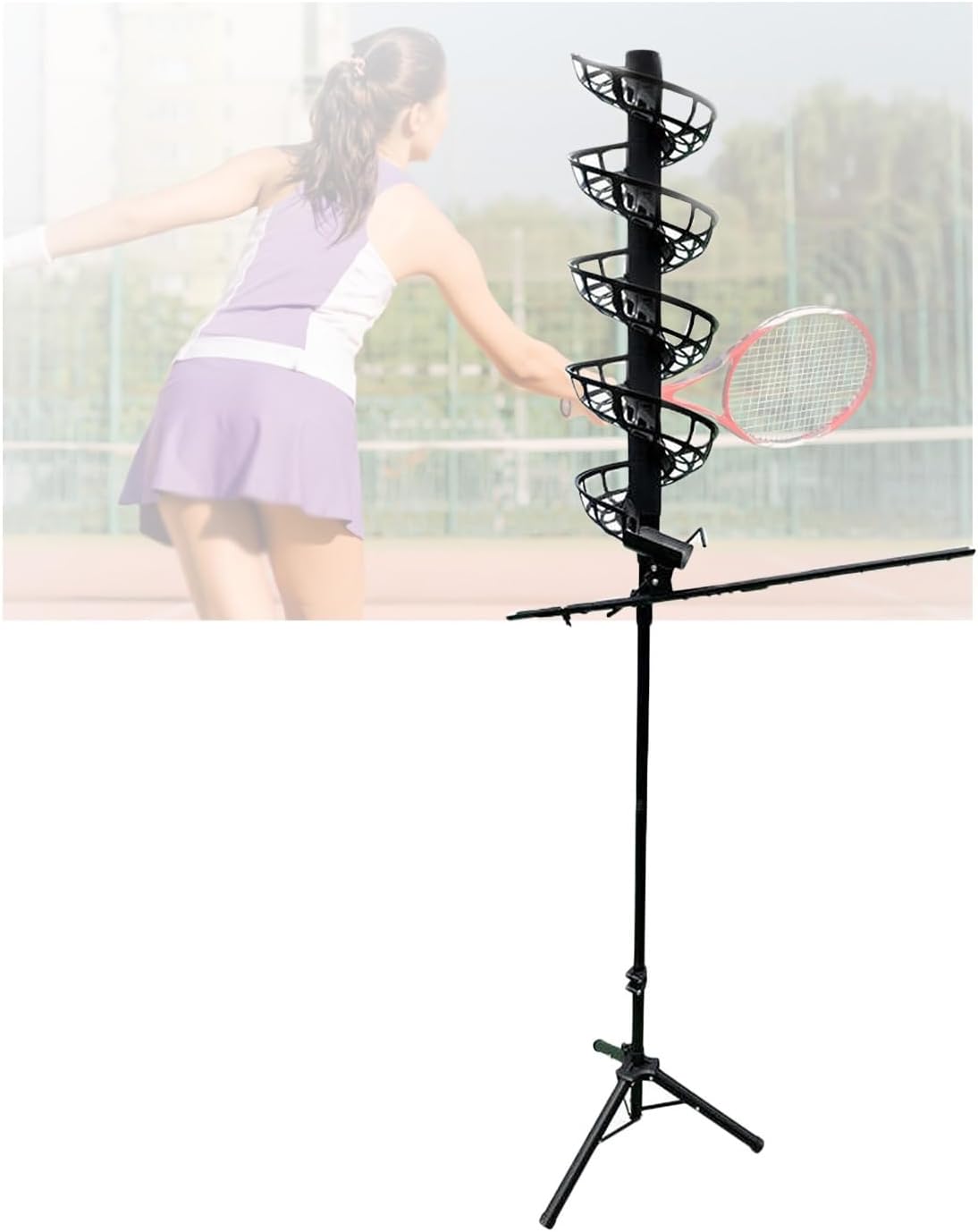 Portable Tennis Ball Machine - Adjustable Height, Non-Electric, Ideal for Practice & Training, Skill Levels, Lightweight & Easy to Use,with Extra Track