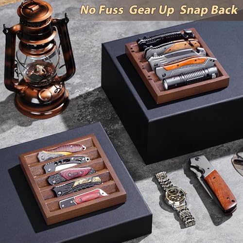 Image of Knife Display Case Knife Holder for Pocket Knife Case Storage, Edc Tray Fits Edc Flashlight (Walnut,4 Pack)