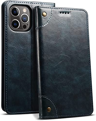 Funda iPhone 14 Pro con cierre magnético fuerte y soporte para tarjetas azul