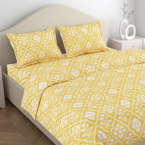 Image of haus & kinder Bedsheet Queen Size Bed Cotton | 186 TC Bed Sheet Double Bed with 2 Pillow Covers (100 x 90 Inches) | Soft Breathable Fabric - Festive Floral