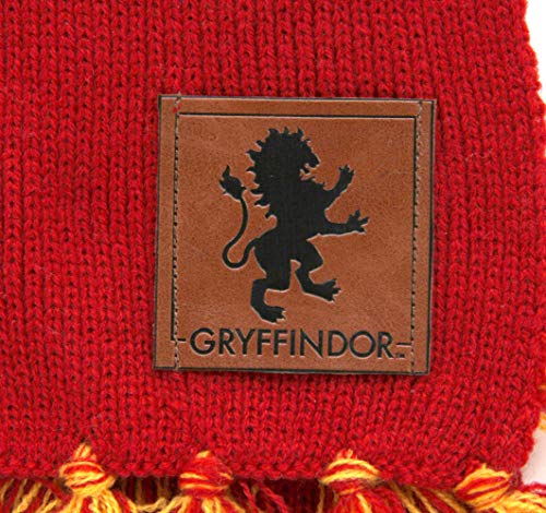Harry Potter Gryffindor Patch Striped Scarf - Acrylic Knit with Faux Leather Patch2