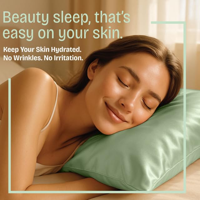 Image of BLISSFORD Satin Pillowcase with Zipper, for Hair and Skin Care, Feels Soft and Cool Like a Silk Pillowcase, Satin Pillow Cases 2 Pack, Slik Pillow Cover, Sage Green -King Size -Set of 2