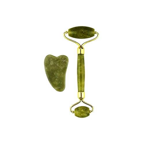 HSJ2021HSJ Juego de rodillo de jade y raspador Gua Sha, herramienta de belleza, antienvejecimiento, masaje de cuello, rodillo facial masajeador