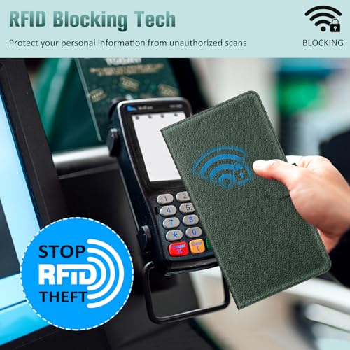 Image of FINTIE Checkbook Cover for Personal Checkbook, RFID Blocking Big Capacity Standard Register Duplicate Checks with Pen Holder, Cards Slots