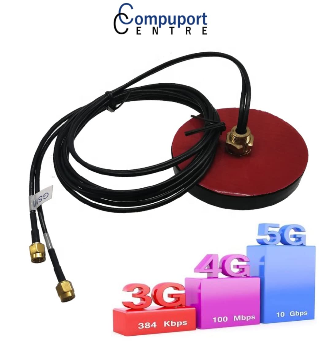 The CompuPort 5G LTE Puck Antenna features MIMO Omni-Directional technology, vandal resistance, both screw, and Double-sided Tape mount, and comes with 3-foot dual diversity SMA male connector cables.