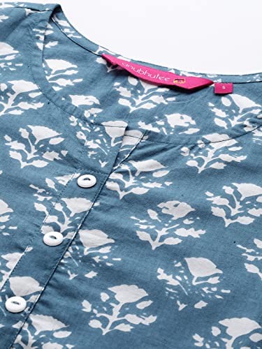 Image of anubhutee Women's Cotton Blue Floral Printed Straight Kurta Suit Set With Pants