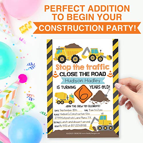 Image of Hadley Designs Kids Birthday Invitations For Boys Construction Theme - 25 Construction Birthday Party Invitations For Boys, Truck Invites For Boy, Cute Party Supplies, Made In USA