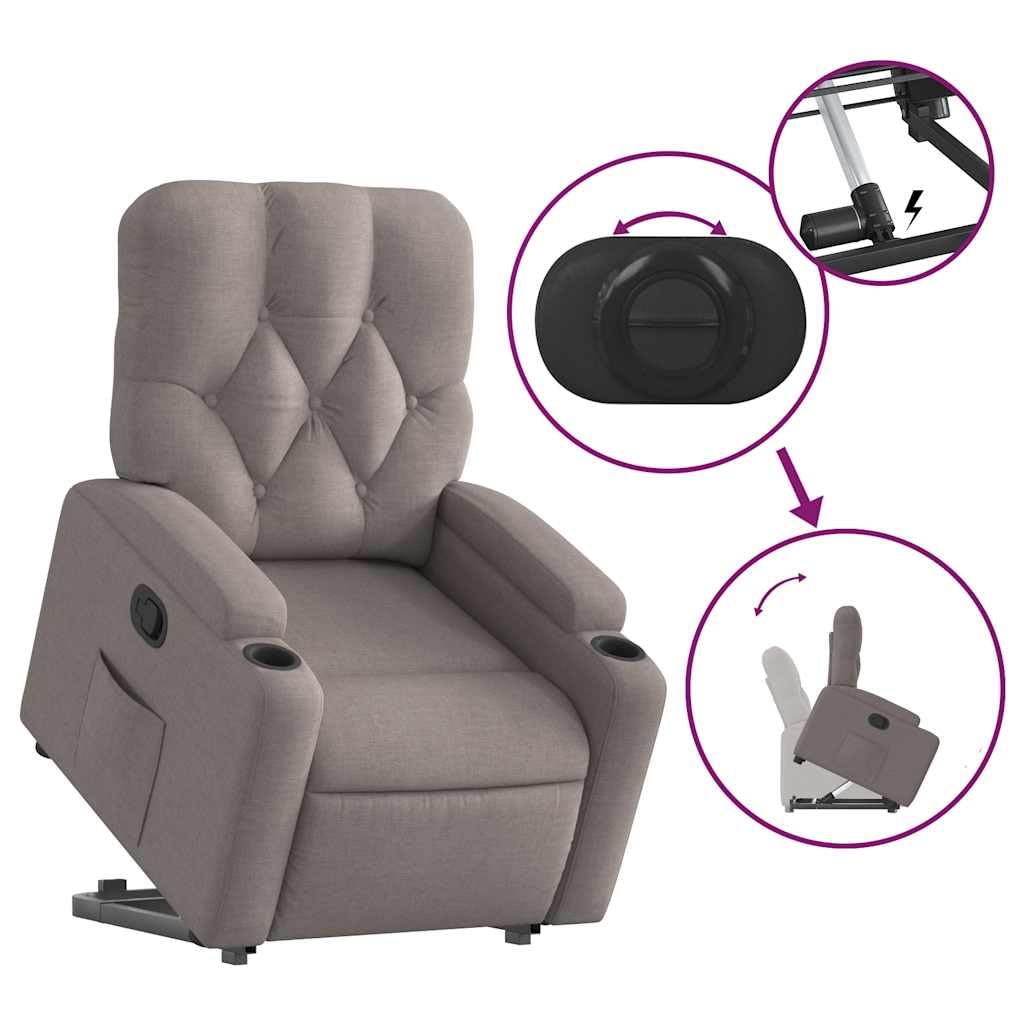 Relaxsessel mit Aufstehhilfe Elektrisch Taupe Stoff 74x86,5x93,5 cm gemütlicher Lesesessel bis 110 kg für Wohnzimmer Schlafzimmer und Seniorengerechtes Wohnen
