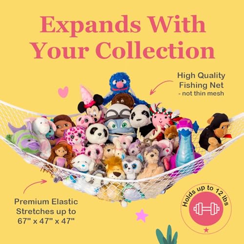 lilly39s love stuffed animal hammock  corner hanging organizer toy storage stuffed animal storage net  made from quality fishing net holds 12lbs  6734x4734x4734 white