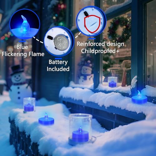 Image of Tea Lights Battery Operated Candles LED Tea Lights Flameless Candles 200+ Hours Flickering Fake Tealights for Sweetest Day Wedding Home Decorations Party (Blue Base, 12 Pack)