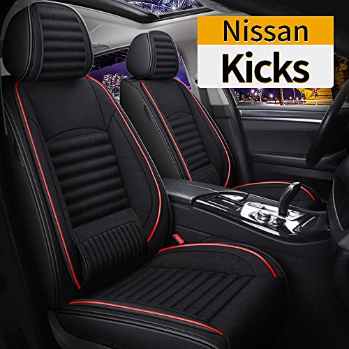TTX LIGHTING Car Seat Covers Custom Fit for 2018-2021 Nissan-Kicks, Auto Full Set Seat Cushion Protector Waterproof Leather&Linen Vehicle Cushion Cover Compatible with Airbag