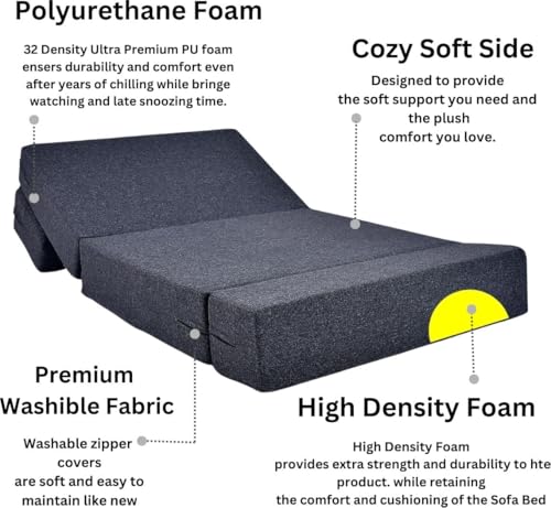 Image of Convertible Sofa Chair Bed, 3-in-1 Sleeper Chair with Foldable Design, Modern Upholstered Lounge Accent Chair, Space Saving Single Sofa Bed for Living Room, Bedroom & Small Spaces (Grey (FA097))