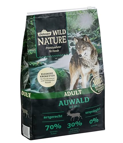 Dehner Wild Nature Hundefutter Auwald, Trockenfutter getreidefrei/zuckerfrei, Kroketten, für ausgewachsene Hunde, Wild, 4 kg