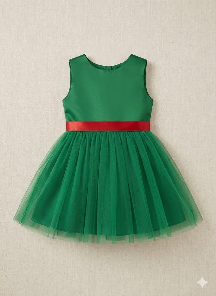 A.T.U.N. (ALL THINGS UBER NICE) Elegante vestido de fiesta de Navidad para niña, sin mangas, con cintura de satén, falda de tul, vestido de fiesta