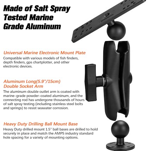 Image of Aluminum Fish Finder Mount with 1.5 inch /C Size Ball, 5.9 inch Arm Marine Electronics /Depth Finder Mount. High Salt Water Resistant, Compatible with Garmin, Lowrance, Humminbird,and More